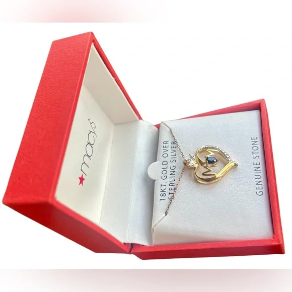 Macy's Gold and Silver Heart Necklace with Precious Stone SOLD! - Picture 3 of 8